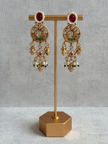Ayura Designs Parchhai Necklace Set with Earrings – Rose Pink, Ruby Red & Emerald Green Stones, Bird Motifs & Pearl Detailing