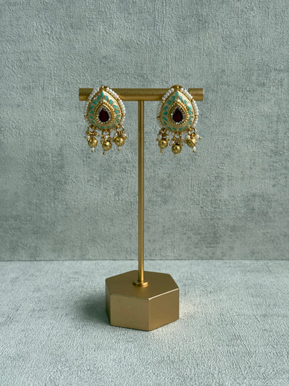 Ayura Designs Aaira Set with Necklace & Studs – Mint Green Meenakari with Rani Pink Centre & Pearl Detailing