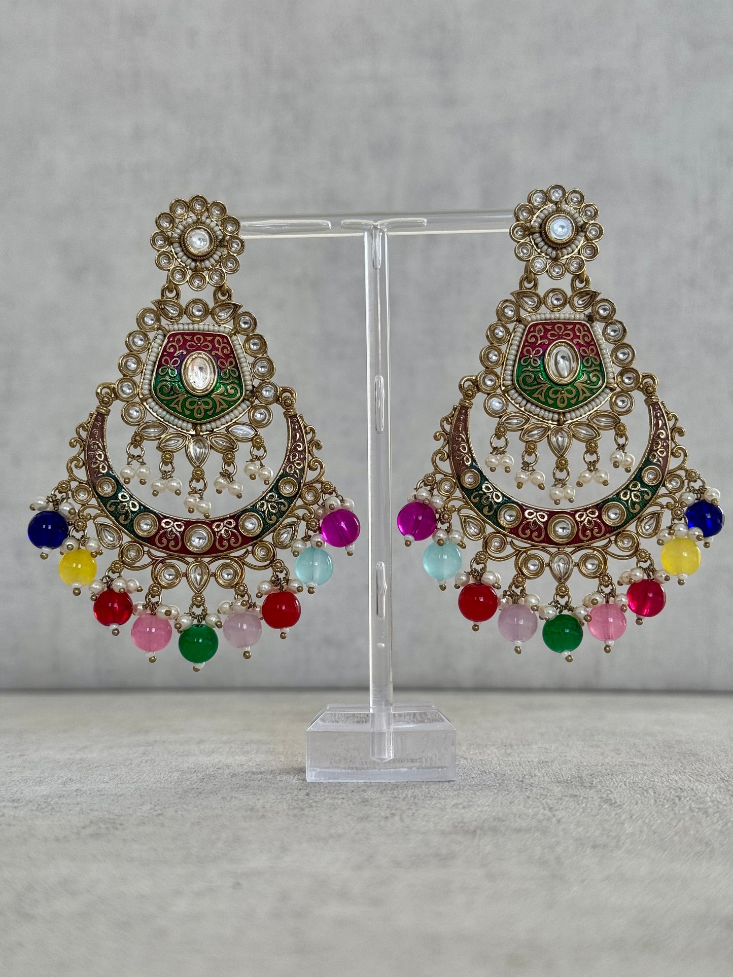 Ayura Designs Safa Antique Gold-Plated Chandbali Earrings with Multicolor Bead Accents