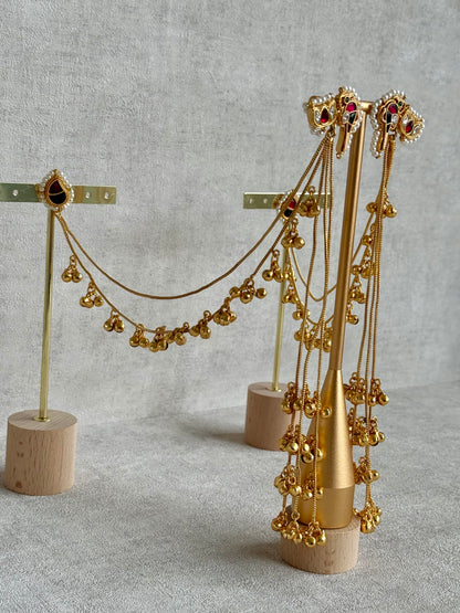 Ayura Designs Aman Earrings with Sahare – Kashmiri-Inspired Meenakari in Ruby Red & Emerald Green with Bird & Lotus Motifs