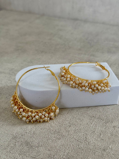 Ayura Designs Virsa Bali – Pearl-Embellished Gold Hoops