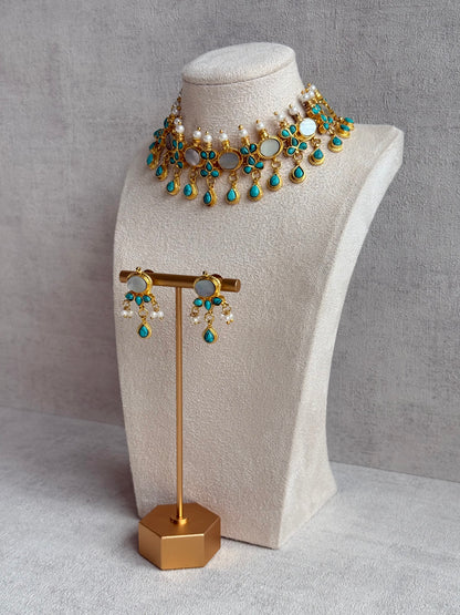 Ayura Designs Rehnuma Kundan Choker Set with Earrings & Turquoise Floral Detailing
