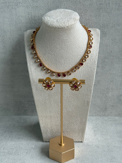 Ayura Designs Veni Set – Gold Necklace & Stud Earrings with Champagne Mirror-Cut Polki Stones