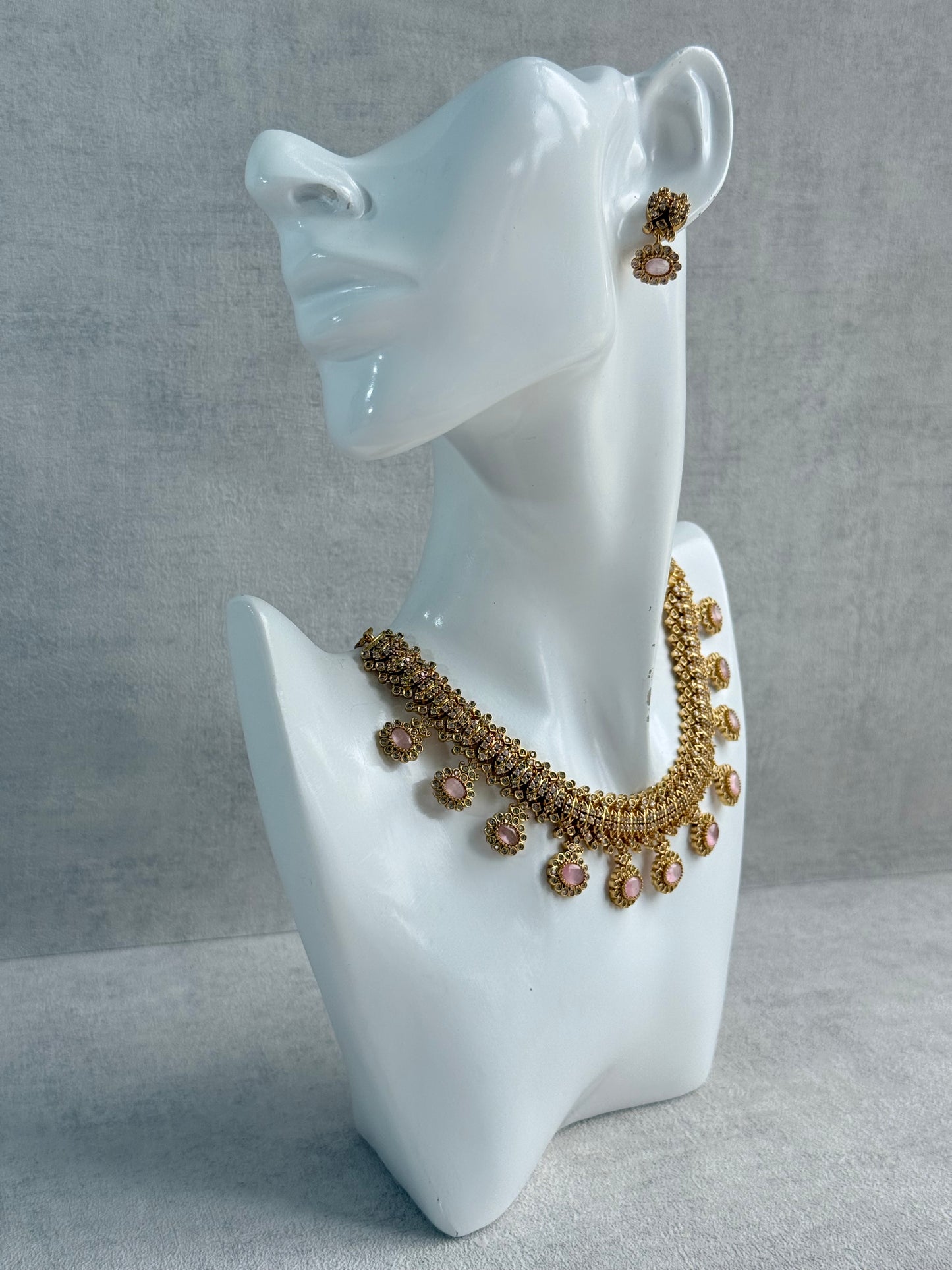 Ayura Designs Elisha Necklace Set with Earrings – Blush Pink & Crystal Stone Detailing