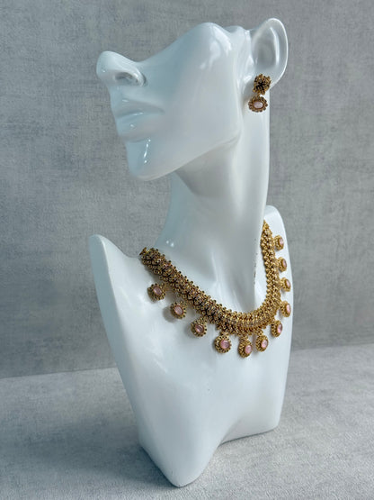 Ayura Designs Elisha Necklace Set with Earrings – Blush Pink & Crystal Stone Detailing