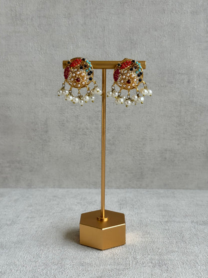 Ayura Designs Rasya Stud Earrings – Multicolour Stones with Pearl Drops & Gold Detailing