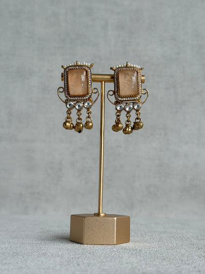 Ayura Designs Aleena Earrings – Champagne Stone Stud Earrings with Pearls & Ghungroo Detailing