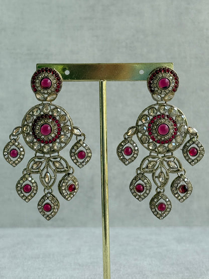 Ayura Designs Vanika Earrings – Rani Pink & Champagne Crystal Gold Finish