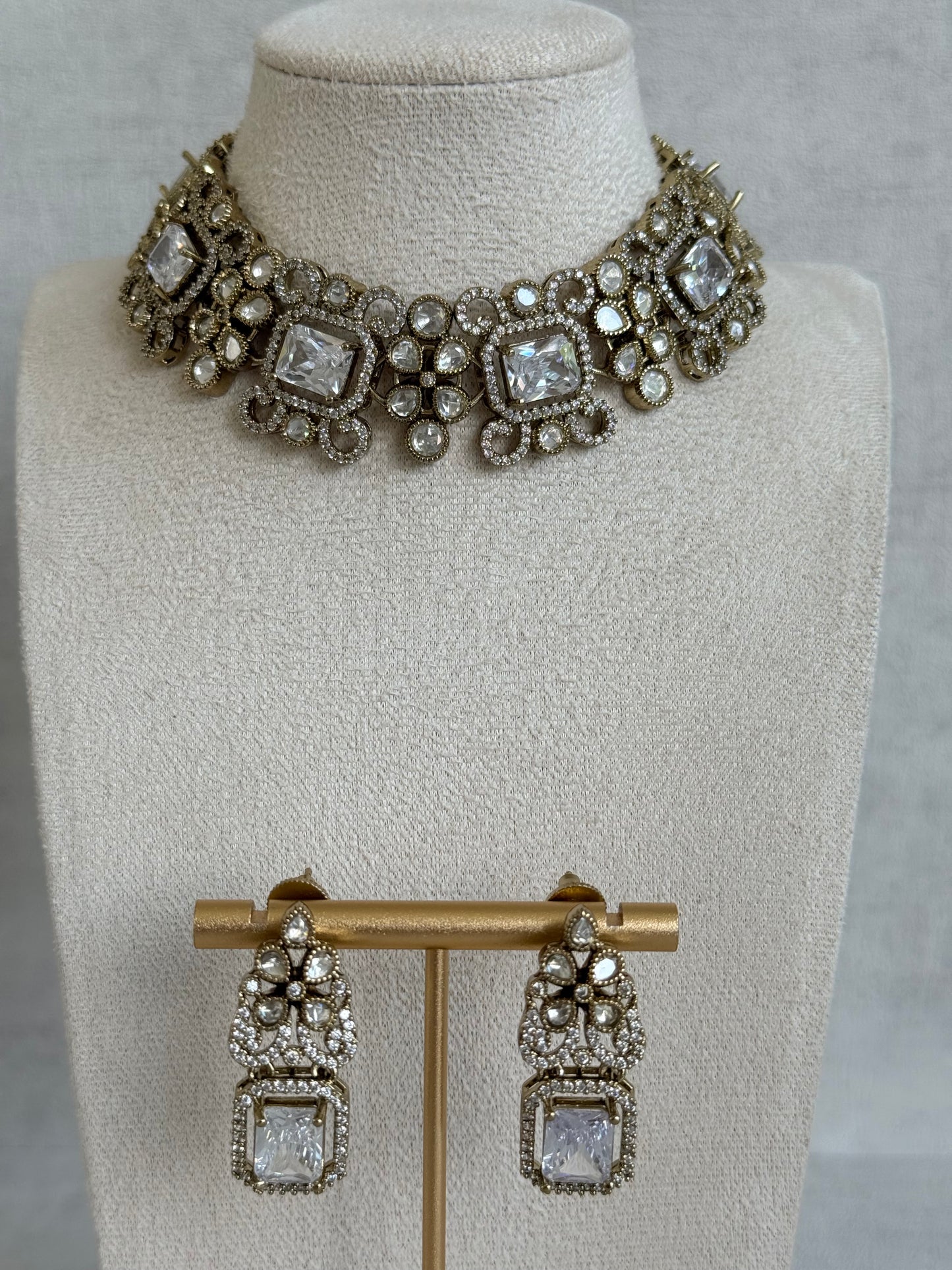 Ayura Designs Celine Set with Earrings – Moissanite Crystal Statement Set