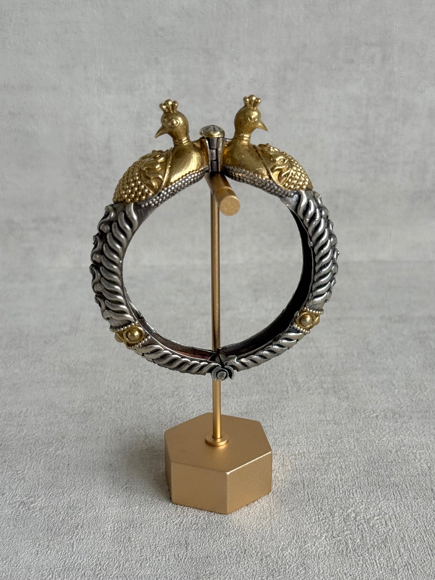 Ayura Designs Aayra Peacock Kangan Bracelet – Dual Tone Twin Peacock Design with Bird Motif Detailing