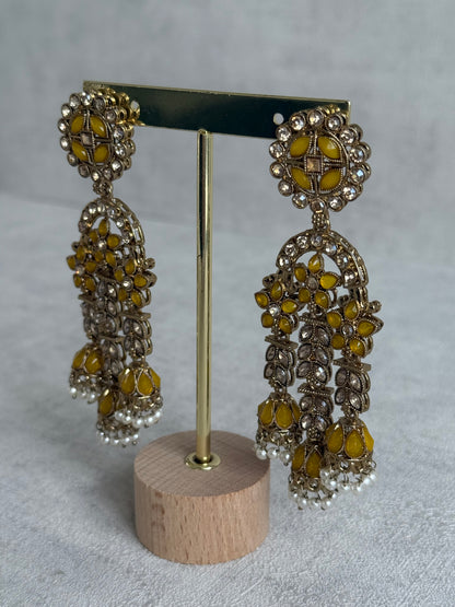 Ayura Designs Soraya Earrings – Yellow Stones, Champagne Crystals, Pearl Detailing & Gold Finish