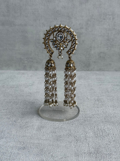 Ayura Designs Kamya Hair Brooch – Crescent Polki Design with Pearl Tassels & Antique Gold Finish