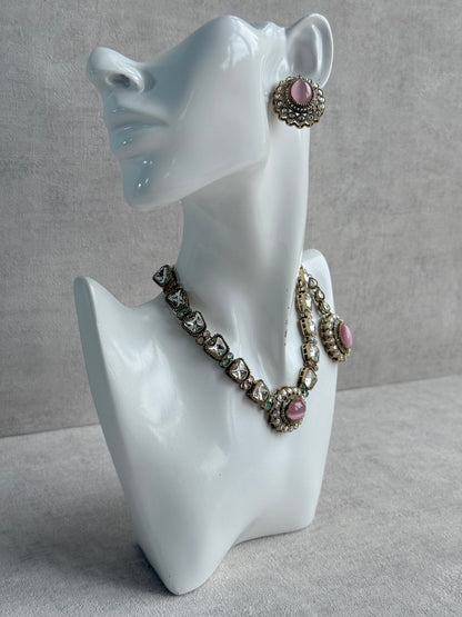 Ayura Designs Inza Necklace Set – Blush Pink & Mint Green Stones, Kundan & Crystals with Antique Gold Finish