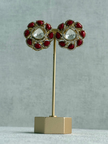 Ayura Designs Giana Stud Earrings – Ruby Red & Crystal Kundan with Gold Finish