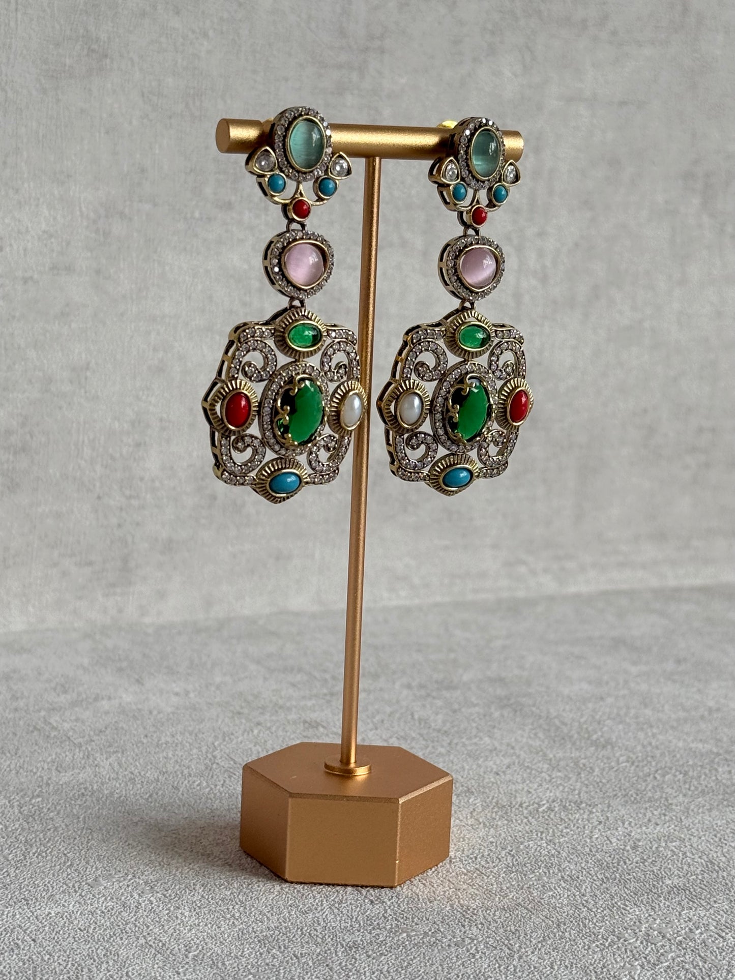 Ayura Designs Ella Statement Earrings – Multicolour Stones & Crystal Detailing