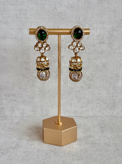 Ayura Designs Imara Set with Necklace & Jhumkis – Multicolour Stones with Kundan Detailing & Crystal Drop