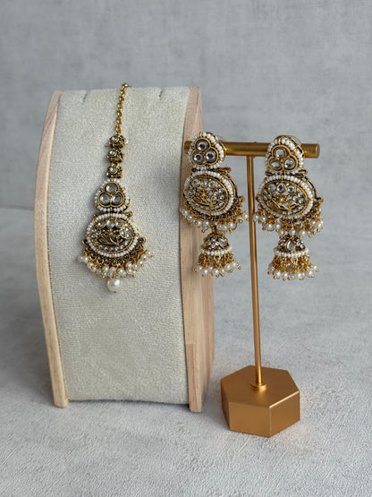 Ayura Designs Krisha Tikka Set with Earrings – Kundan Floral Design & Pearl Jhumkis