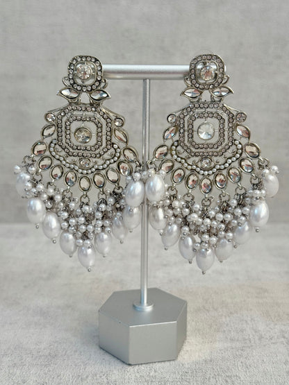 Ayura Designs Vinari Earrings – Silver Crystal Chandelier Earrings with Pearl Clusters