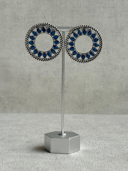 Ayura Designs Kesar Studs – Statement Oxidised Stud Earrings with Ink Blue Stones