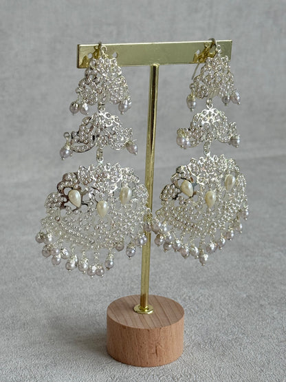 Ayura Designs Zarrar Earrings – Silver Jadau Filigree Statement Earrings with Pearl Drops