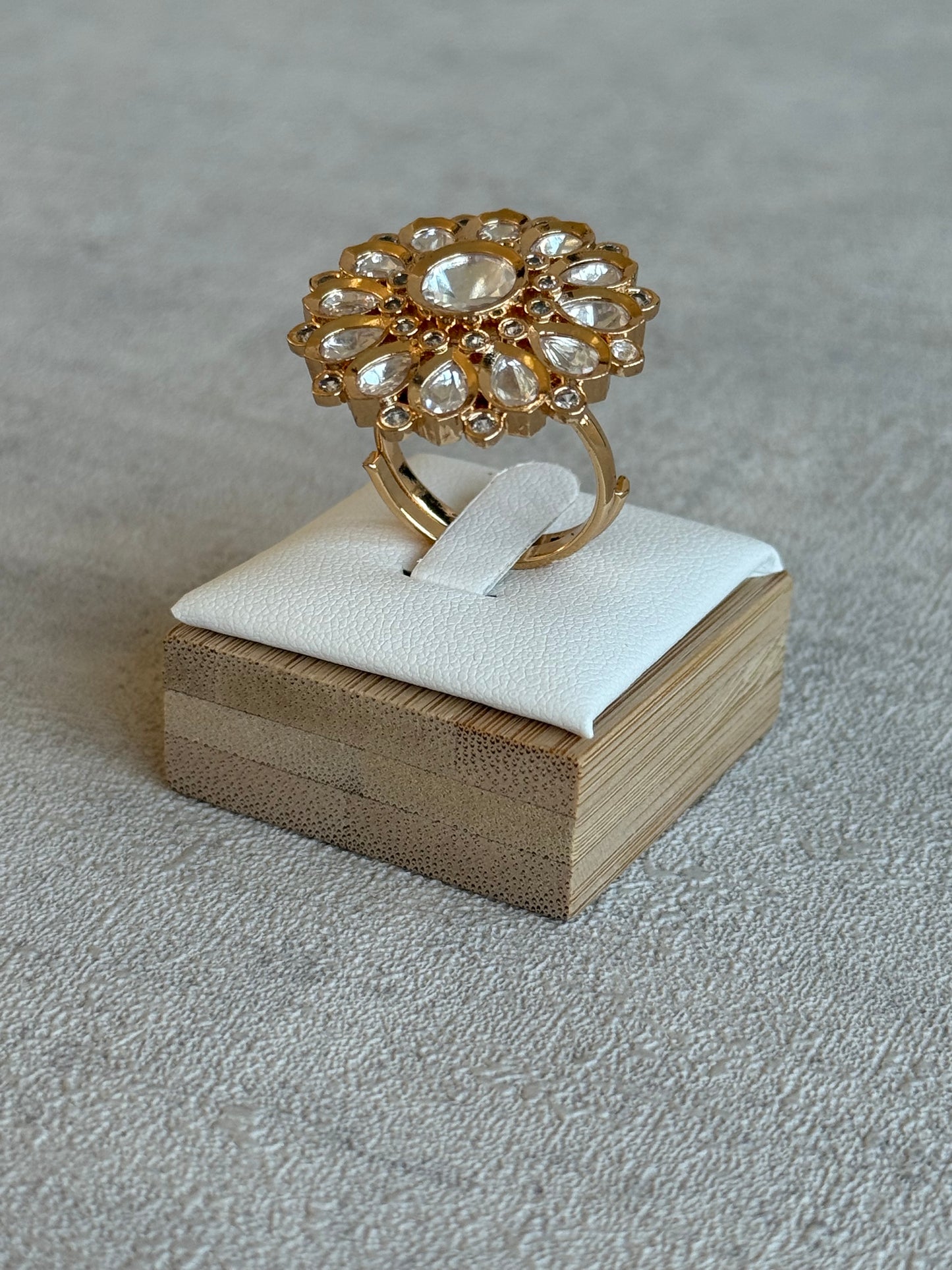 Ayura Designs Luisa Adjustable Ring – Crystal Centre Stone with Crystal Petal Detailing