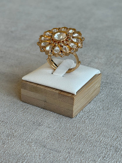 Ayura Designs Luisa Adjustable Ring – Crystal Centre Stone with Crystal Petal Detailing