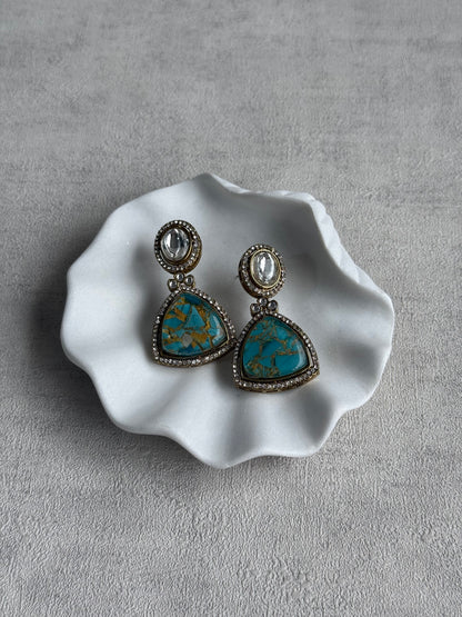 Ayura Designs Florence Earrings – Mirror Cut Studs with Turquoise Marble Resin & Crystal Borders