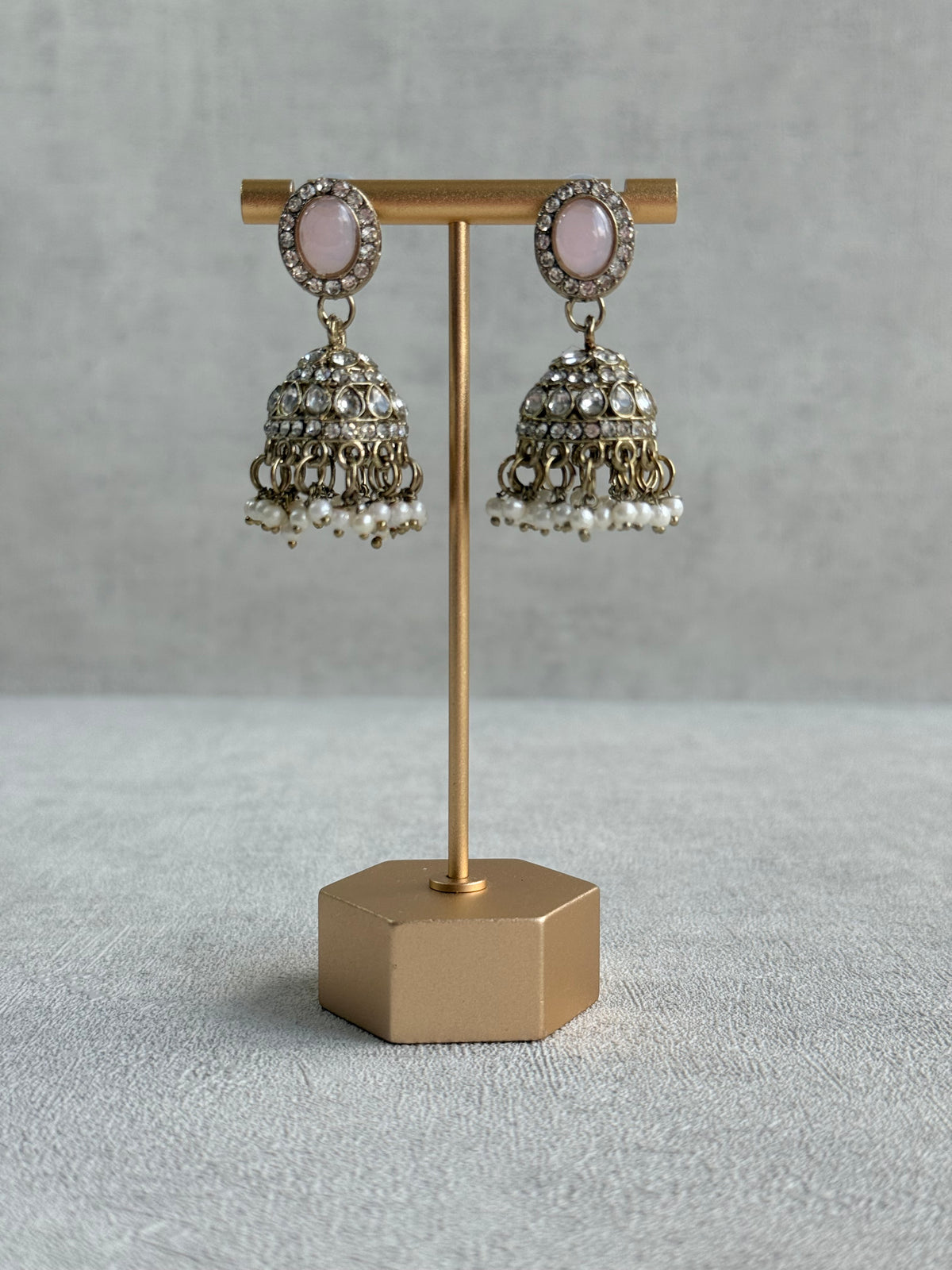 Ayura Designs Eira Necklace Set with Earrings & Tikka – Blush Pink & Crystal Stones with Antique Gold Finish