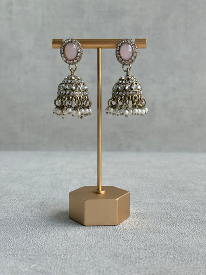Ayura Designs Eira Necklace Set with Earrings & Tikka – Blush Pink & Crystal Stones with Antique Gold Finish