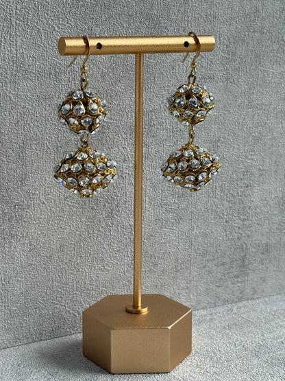 Ayura Designs Anisa Jhumkis – Double Dome Jhumkis with Mirror-Cut Stones & Antique Gold Finish