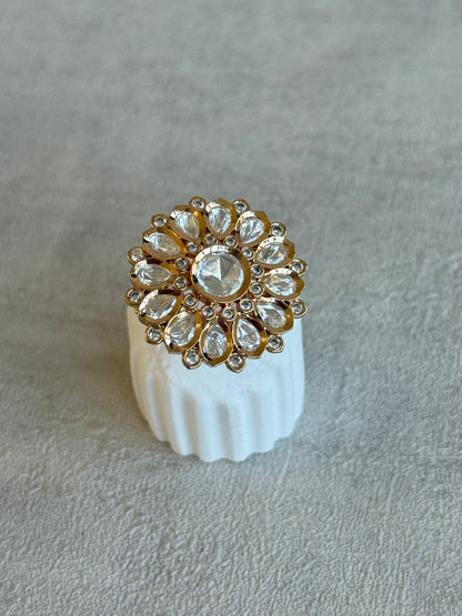 Ayura Designs Luisa Adjustable Ring – Crystal Centre Stone with Crystal Petal Detailing