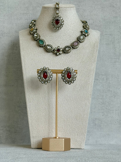 Ayura Designs Ivy Necklace Set with Studs & Tikka – Multicolour Kundan Detailing