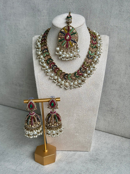 Ayura Designs Rangeen Set – A Majestic Symphony of Gold, Multicoloured Polkis & White Pearls