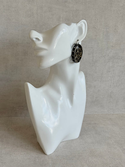 Ayura Designs Nureh Earrings – Dual Tone Floral Hoop Earrings with Black Stones & Cutwork Detailing