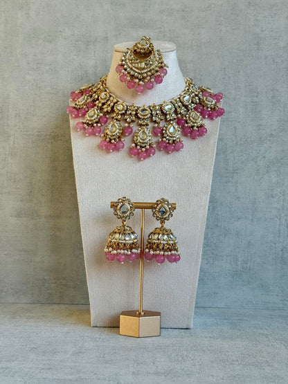 Ayura Designs Iyla Set with Necklace, Earrings & Tikka – Kundan Detailing, Ivory Pearl Drops & Soft Pink Beads