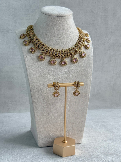 Ayura Designs Elisha Necklace Set with Earrings – Blush Pink & Crystal Stone Detailing