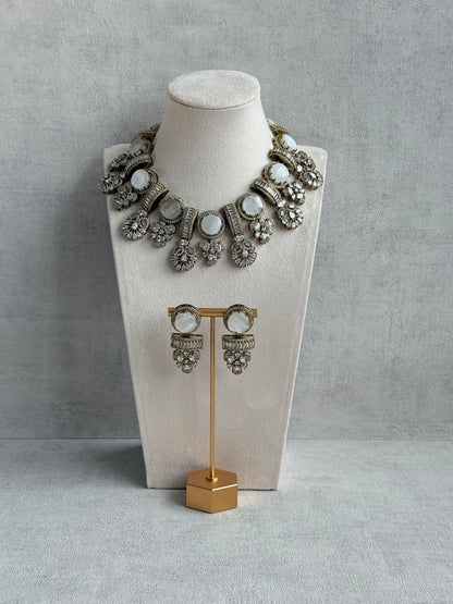 Ayura Designs Aabira Necklace Set with Earrings – White Marble Stones with Moissanite Style Detailing