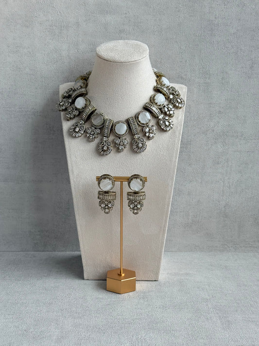 Ayura Designs Aabira Necklace Set with Earrings – White Marble Stones with Moissanite Style Detailing