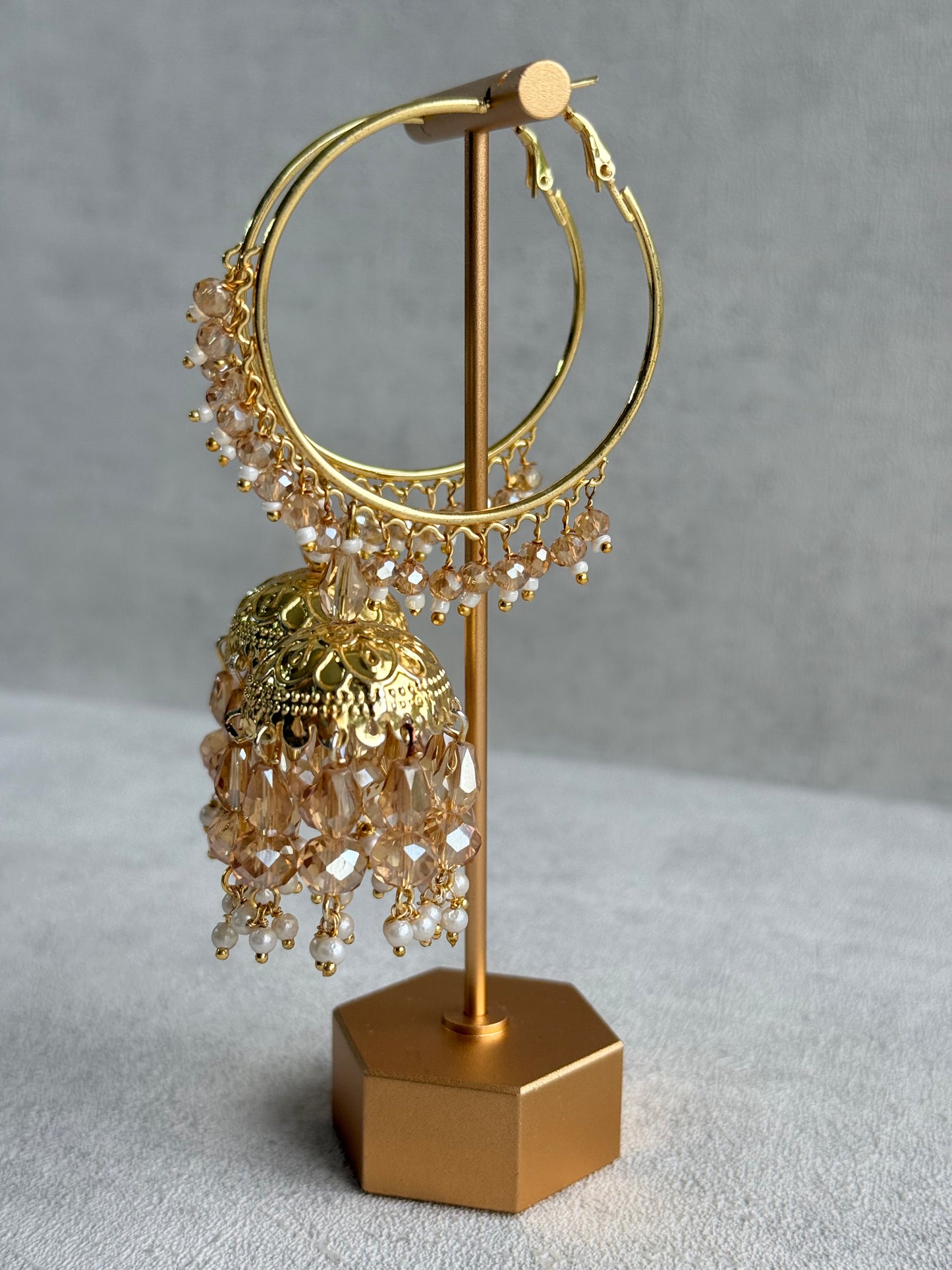 Ayura Designs Surbhi Balis – Champagne Crystals & Pearls in Gold Finish