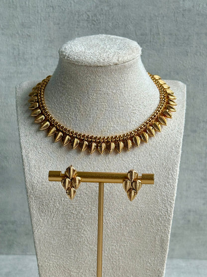 Ayura Designs Hiral Set – Necklace & Earrings with Antique Gold Leaf Motifs