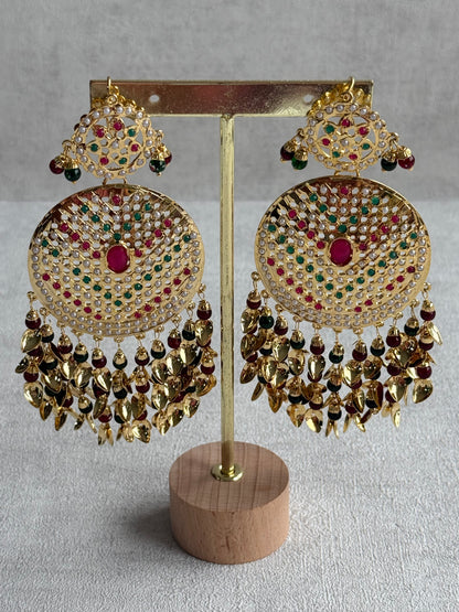 Ayura Designs Seerat Earrings – Rani Pink & Multicolour Gold Pippal Patti Design with Pearls