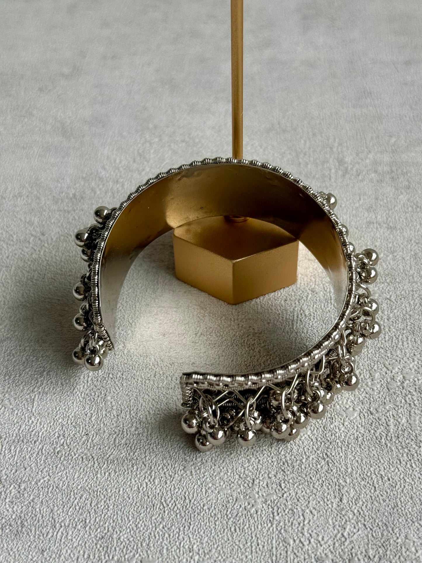 Ayura Designs Jodha Gajra – Oxidised Silver Cuff with Ghungroo Detailing