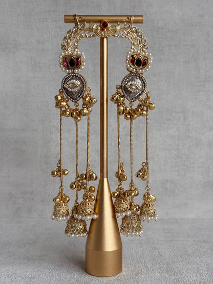 Ayura Designs Kaifiya Earrings – Peacock-Inspired Half Ear Cuff Jhumkis with Ruby Pink & Emerald Stones