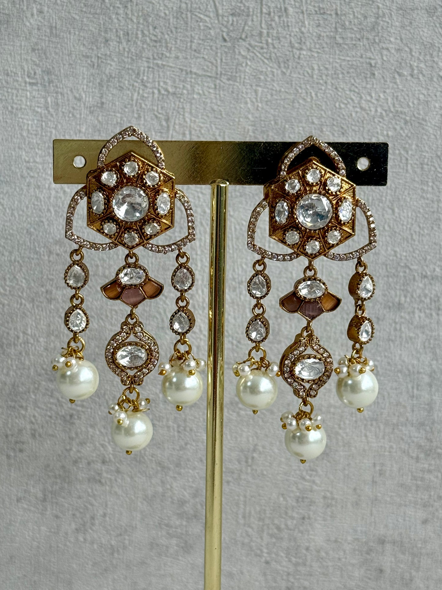 Ayura Designs Serina Choker Set with Earrings – Nude Blush Enamel, Mirror-Cut Stones & Pearl Drops