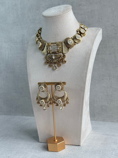 Ayura Designs Purvi Set – Necklace & Earrings with Antique Gold Filigree, Ivory & Pearl Detailing