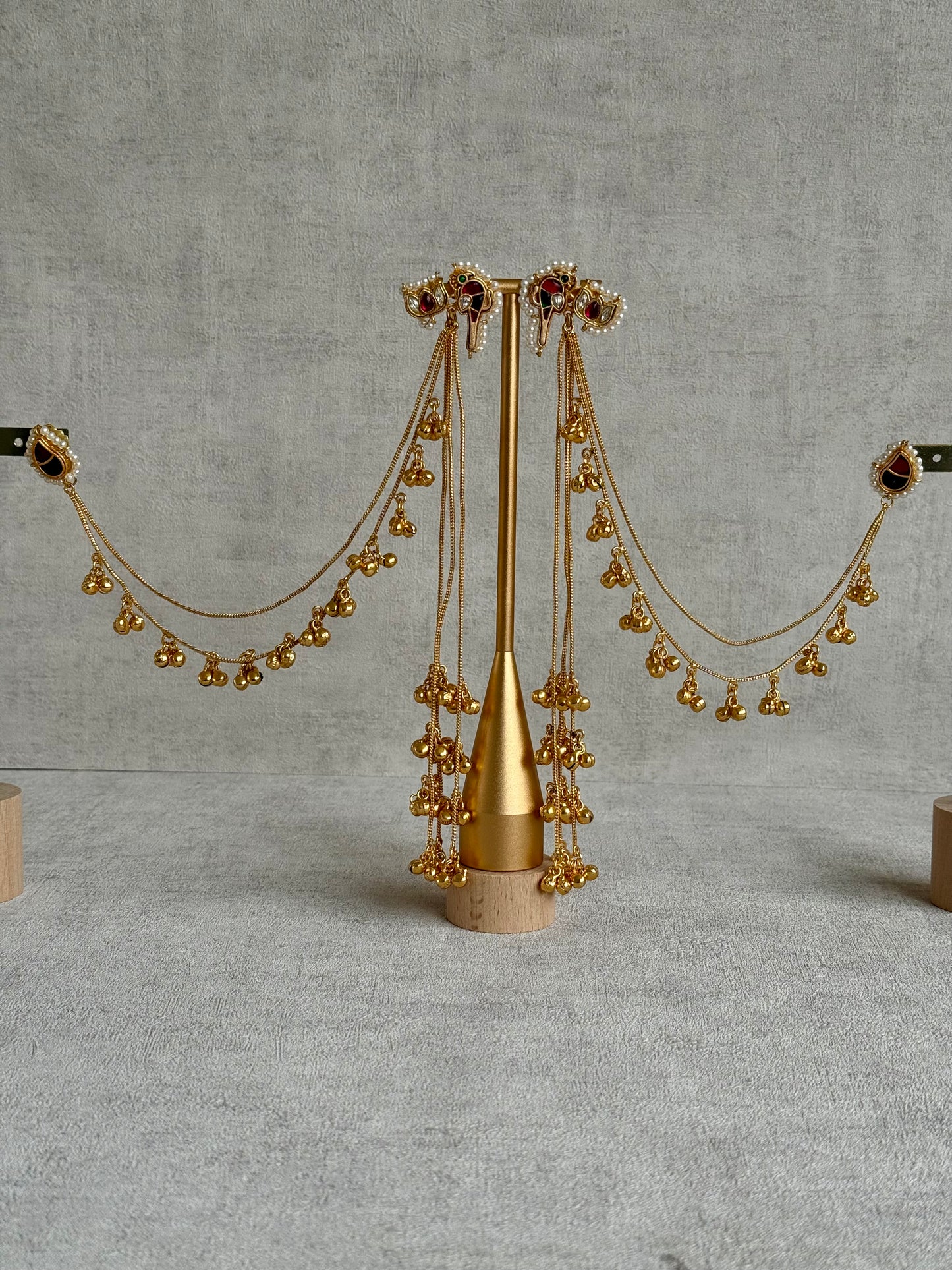 Ayura Designs Aman Earrings with Sahare – Kashmiri-Inspired Meenakari in Ruby Red & Emerald Green with Bird & Lotus Motifs