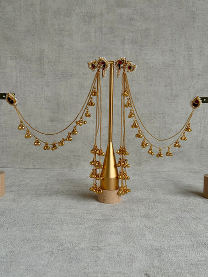 Ayura Designs Aman Earrings with Sahare – Kashmiri-Inspired Meenakari in Ruby Red & Emerald Green with Bird & Lotus Motifs