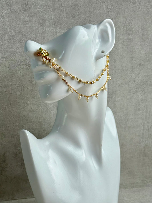 Ayura Designs Fakira Nose Ring – Kundan-Style Detailing with Pearl Chain