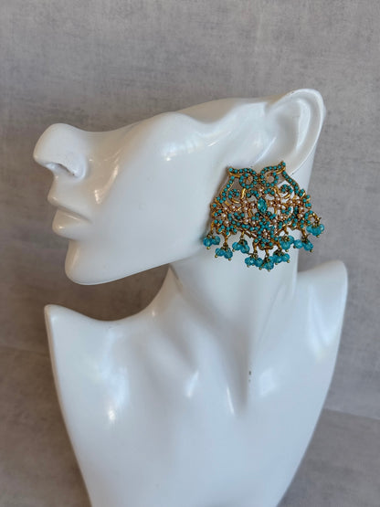 Ayura Designs Shanza Earrings – Turquoise Beaded Statement Earrings with Pearl Detailing & Crystal Drops