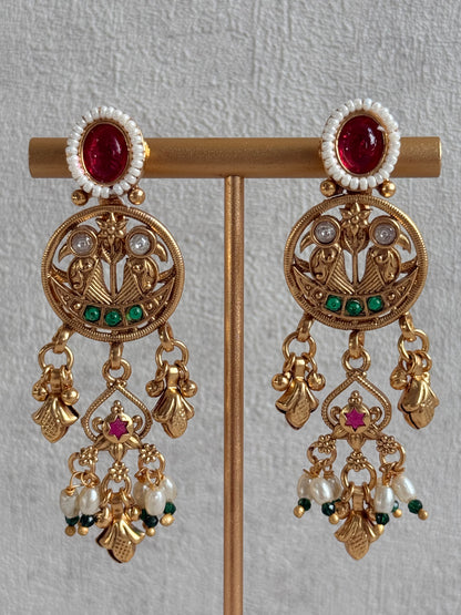 Ayura Designs Parchhai Necklace Set with Earrings – Mint Green, Ruby Red & Emerald Green Stones, Bird Motifs & Pearl Detailing